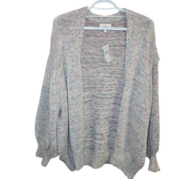 Lou & Grey Sweaters - NWT Lou & Grey Loose Knit Colorful Rainbow Cardigan Size Large Sea Blue Heather